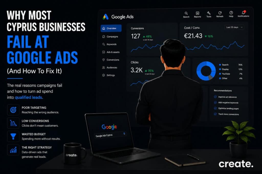 Google Ads Cyprus strategy showing common campaign mistakes businesses make and how to improve lead generation and ROI.