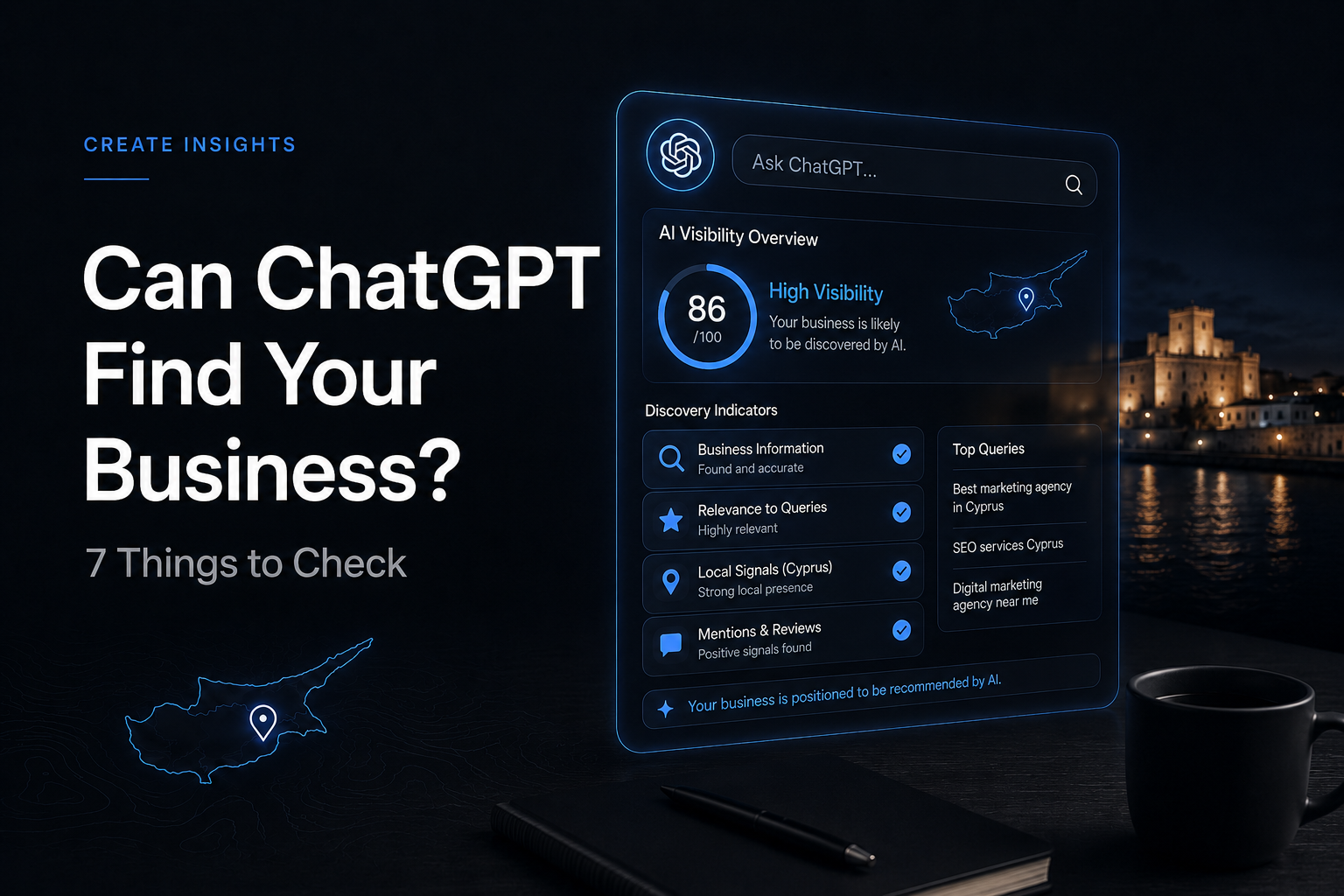 Can ChatGPT find your business in Cyprus article cover about AI visibility checks
