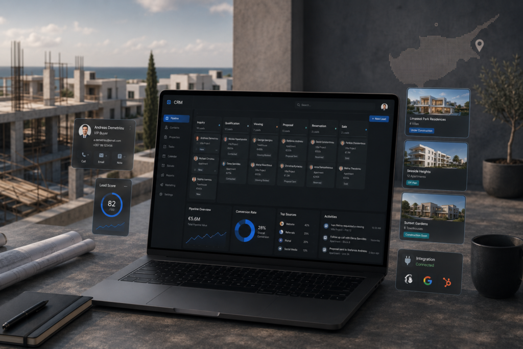 Real estate CRM in Cyprus for property developers managing enquiries viewings proposals reservations and sales