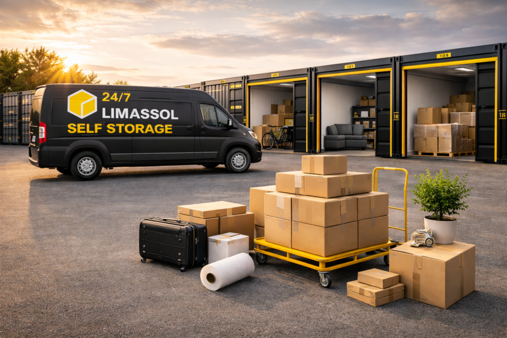 Selfstorage Cyprus facility and branded van for a self storage digital marketing case study in Cyprus