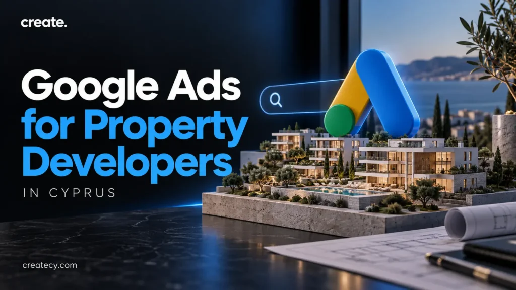 Google Ads for property developers cover with an illustrative apartment development