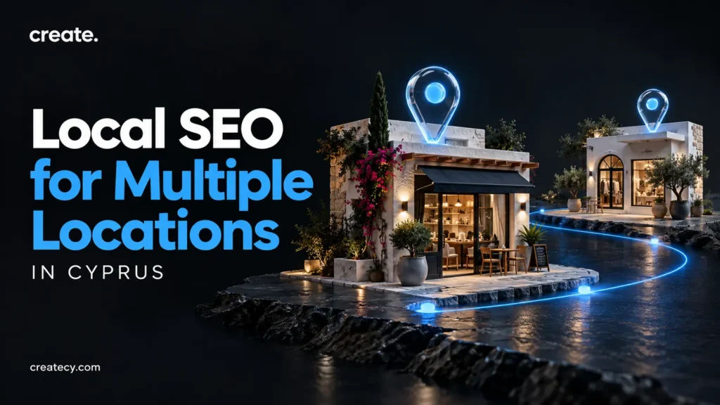 Local SEO for multiple locations cover with two illustrative storefronts