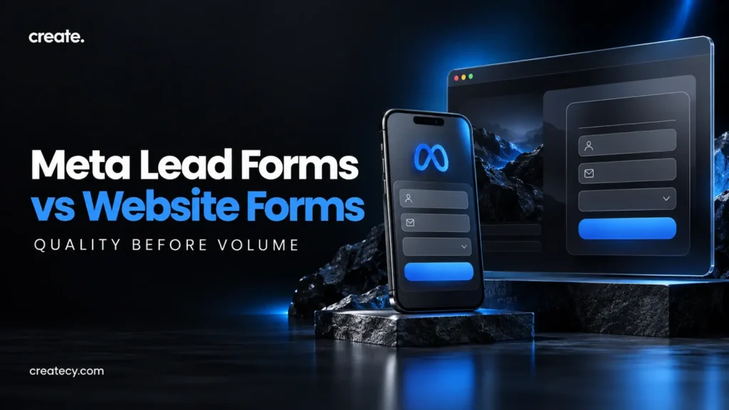 Meta lead forms versus website forms shown on phone and browser panels