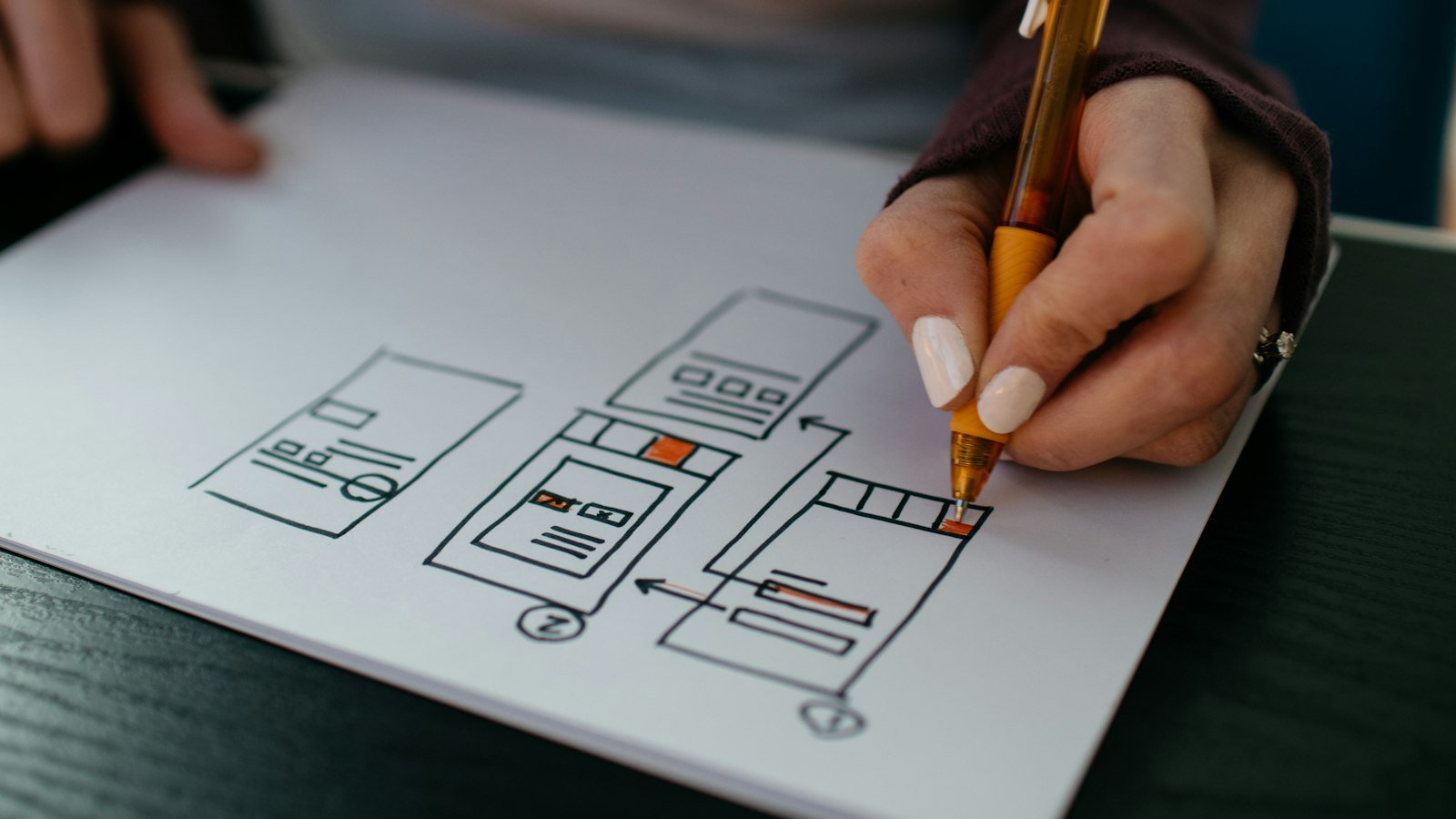A designer drawing mobile interface wireframes